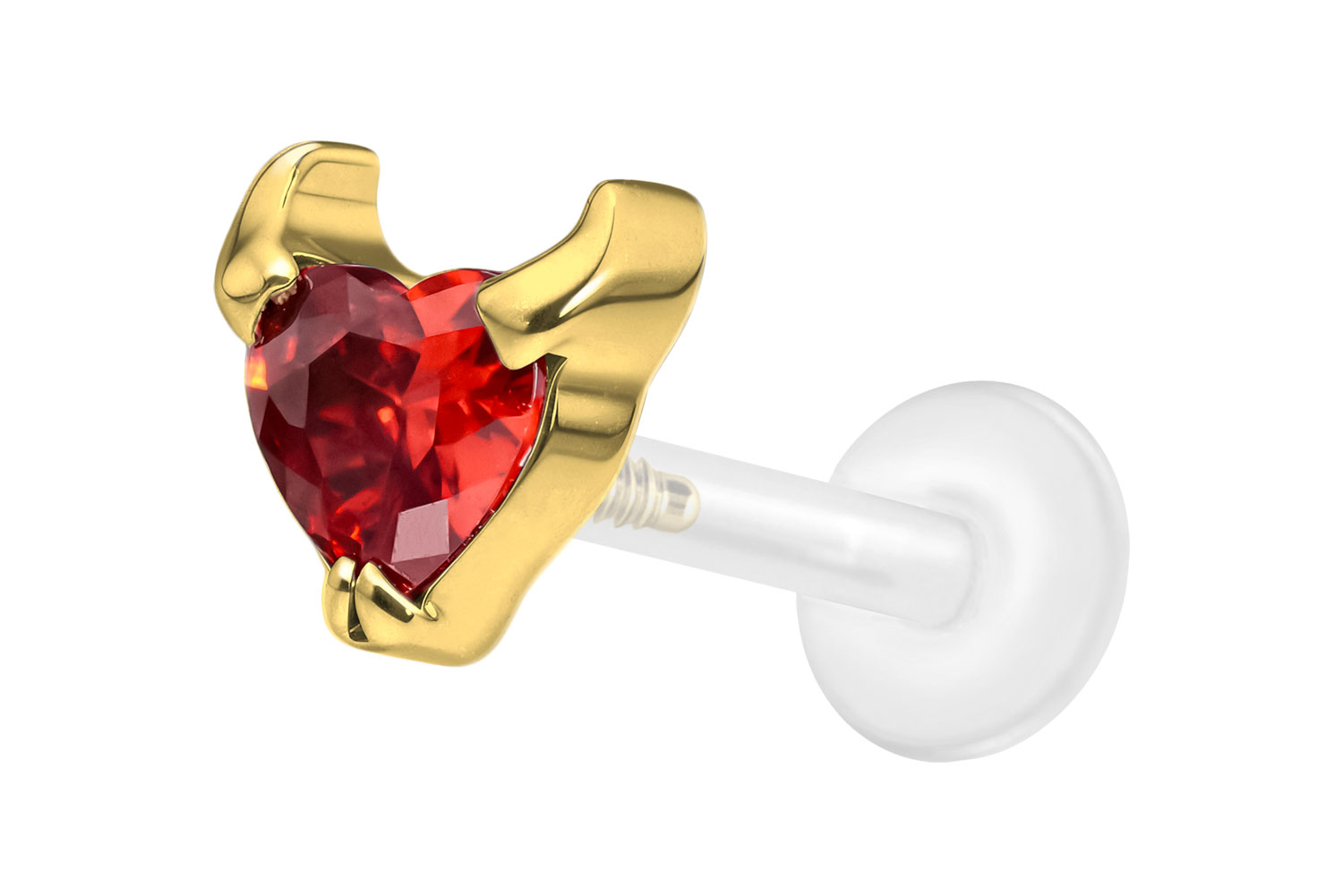 PTFE Labret Piercing mit Innengewinde + Titan-Aufsatz TEUFELSHERZ